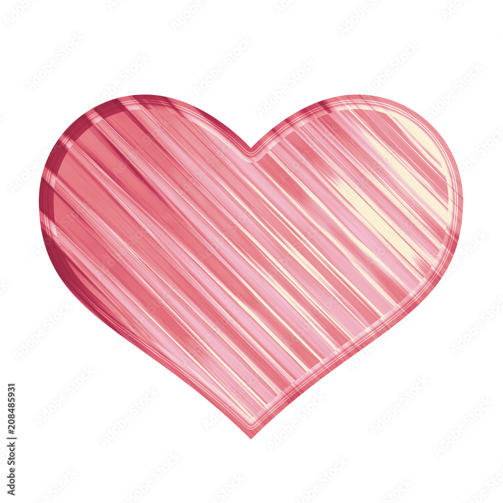 Soft Pink Striped Line Glass Heart Isolated on a White Background