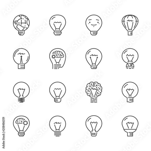 Large linear set of bulb icons. Vector line symbols for web.