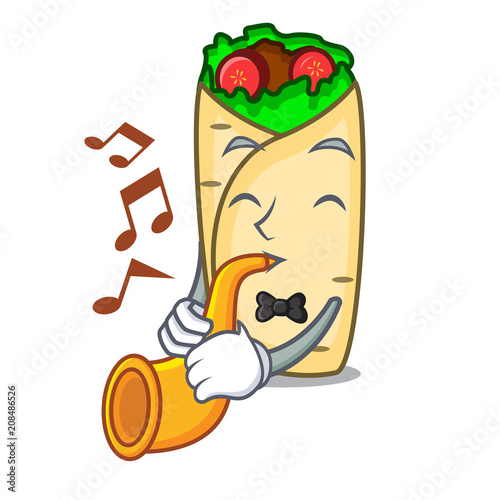 With trumpet burrito mascot cartoon style