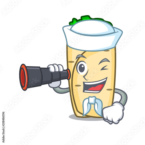 Sailor with binocular burrito mascot cartoon style