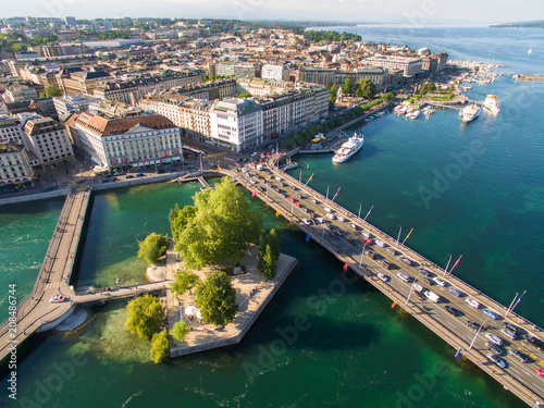 Aerial view of Leman lake -  Geneva city in Switzerland
