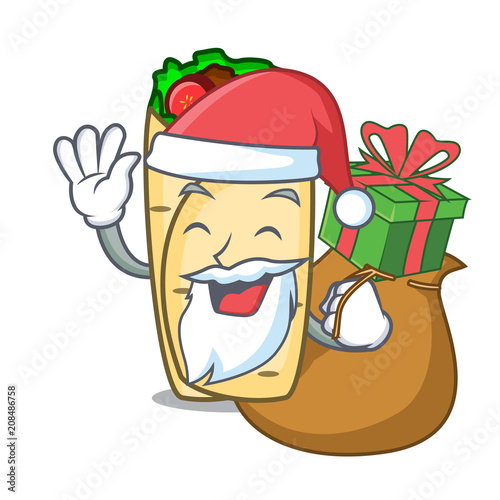 Santa with gift burrito mascot cartoon style
