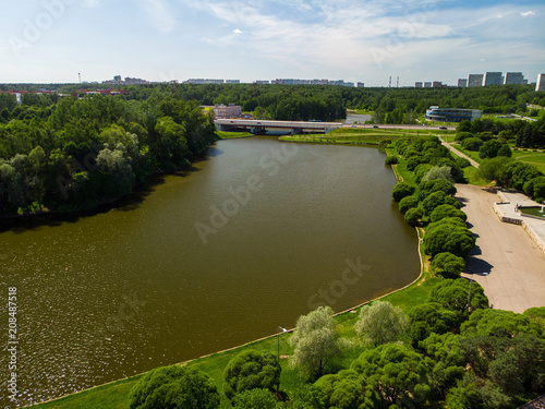 large urban pond in Victory Park in Zelenograd in Moscow, Russia