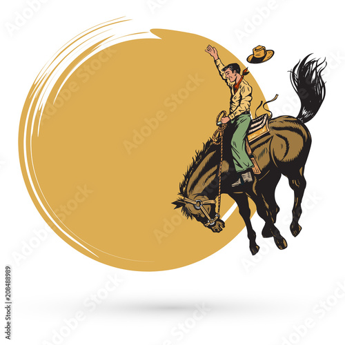 Western rodeo sign, Cowboy riding wild horse.