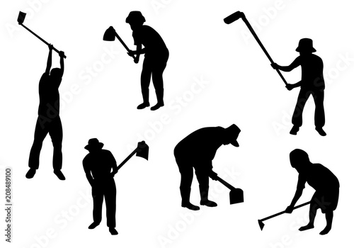 silhouette farmer shape with shovel vector design