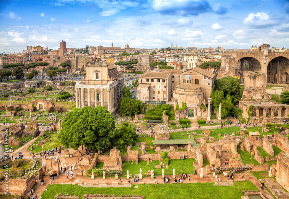 Roman forum ancient ruins in rome, Italy. Rome architecture and landmark.