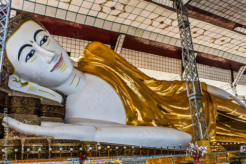 Gold Reclining Buddha in Bago, Myanmar photo