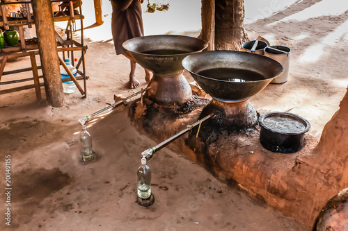 A home-made distiller for palm alcohol production, Myanmar