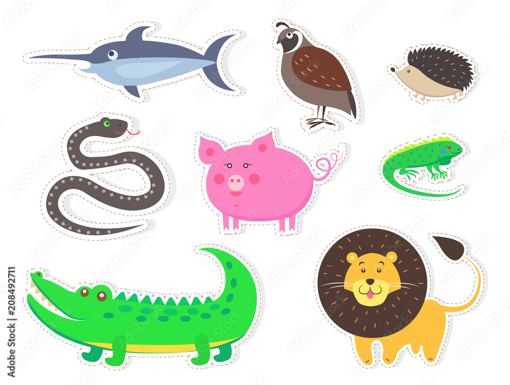 Wild Bird, Animals and Fish Isolated Stickers