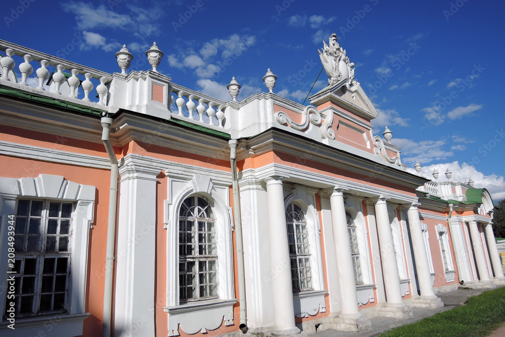 Architecture of Kuskovo park in Moscow. Color photo.