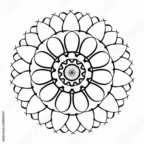 Fantasieblume – Sonnenrad - ornamentierte Blume zum Ausmalen