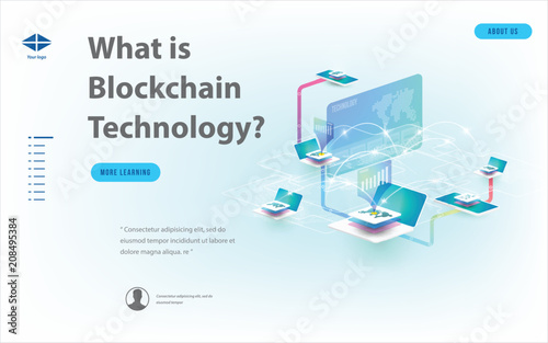 Concept of big data processing, energy station of future, data center, Cryptocurrency and blockchain isometric composition Smart object and smart technology design. for working on blockchain start up.