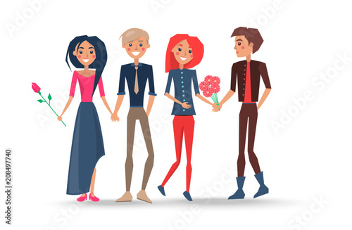 Canvas-taulu Happy Couples in Love, Pairs of Boys Girls Lovers