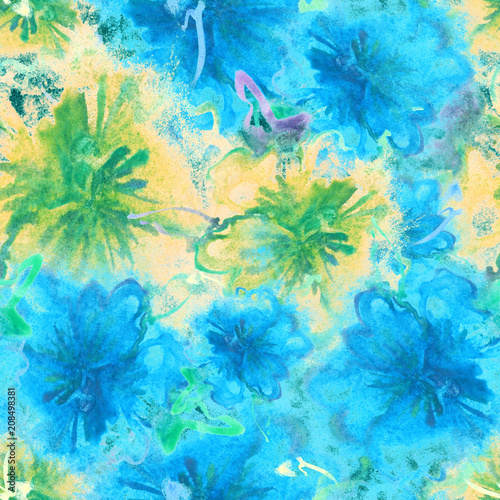 Floral Watercolor Pattern. Summer Vintage Flower Print. Modern Dress Design. Bud Repeating Wallpaper Design. Meadow Flowers Illustration. Spring Illustration for Textile. Exotic Flower. Hibiscus. © Feliche _Vero