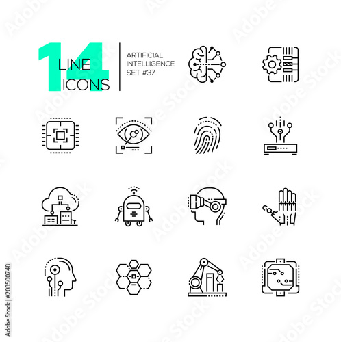 Artificial intelligence - set of line design style icons