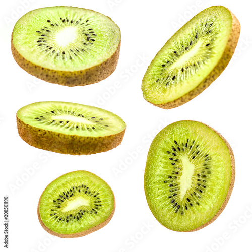 sliced kiwi fruit set isolated on white background with clipping path