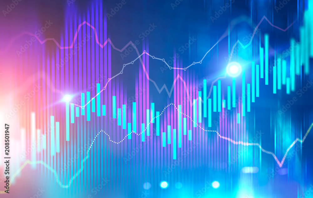 Glowing graphs against blurred blue background Glowing graphs against blurred blue background
