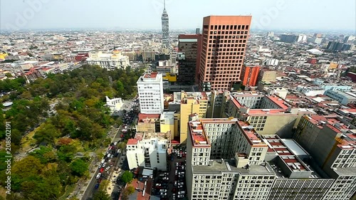 Aerial view of skyline of Mexico City, modern commercial buildings and skyscrapers of business district, capital city of Mexico from above 