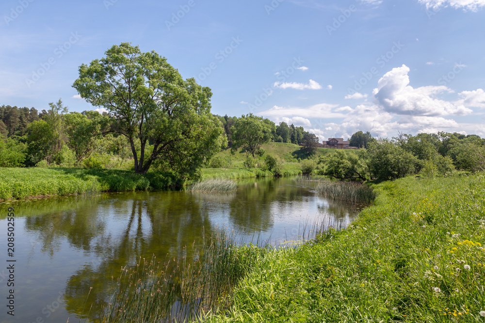 The River Protva. Typical landscape of Central Russia. Quiet calm river. a tributary of the Oka. Moscow region. 