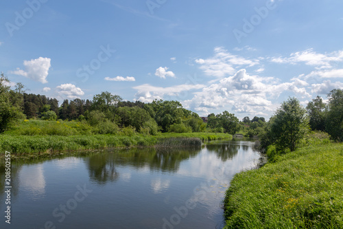 The River Protva. Typical landscape of Central Russia. Quiet calm river. a tributary of the Oka. Moscow region. 