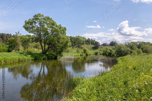 The River Protva. Typical landscape of Central Russia. Quiet calm river. a tributary of the Oka. Moscow region. 