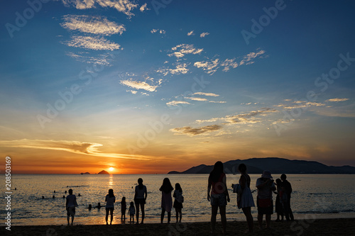 Crowd gathers to watch sunrise over Nha Trang Bay in Nha Trang