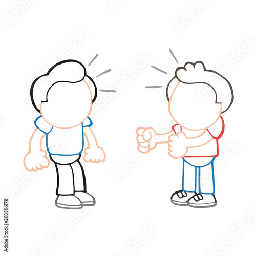 Vector hand-drawn cartoon of angry man wanting another man to fight