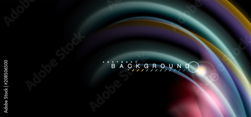 Color shiny light effects on black, liquid style multicolored wavy shape © antishock