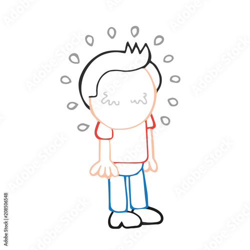 Vector hand-drawn cartoon of man standing crying