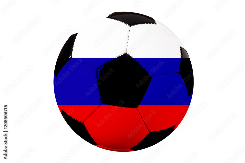 Fussball Ball, Fahne Russland, isoliert auf weiss Fussball Ball, Fahne Russland, isoliert auf weiss