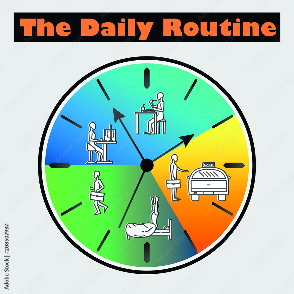Vector flat illustration - Daily routine with sample character on the ...