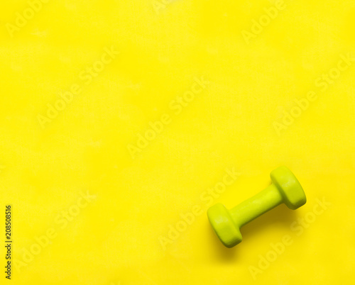 light green dumbbell on yellow background top view