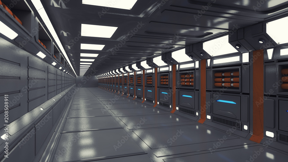 Fototapeta premium 3d Render. Futuristic interior environment