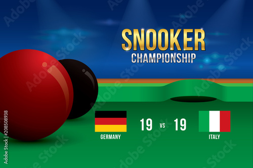Vector of snooker championship  with team competition and scoreboard on green snooker table background.