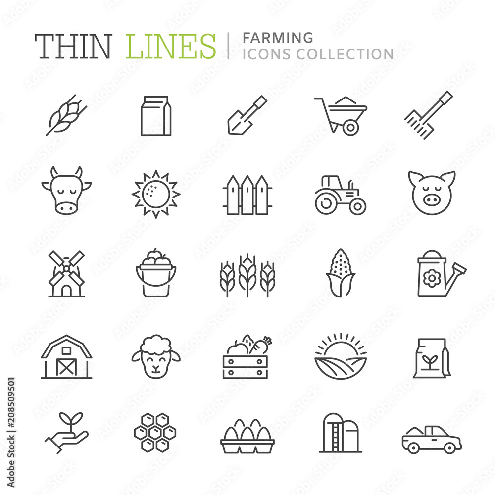 Collection of farming thin line icons