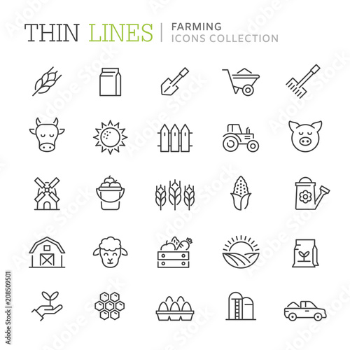 Collection of farming thin line icons