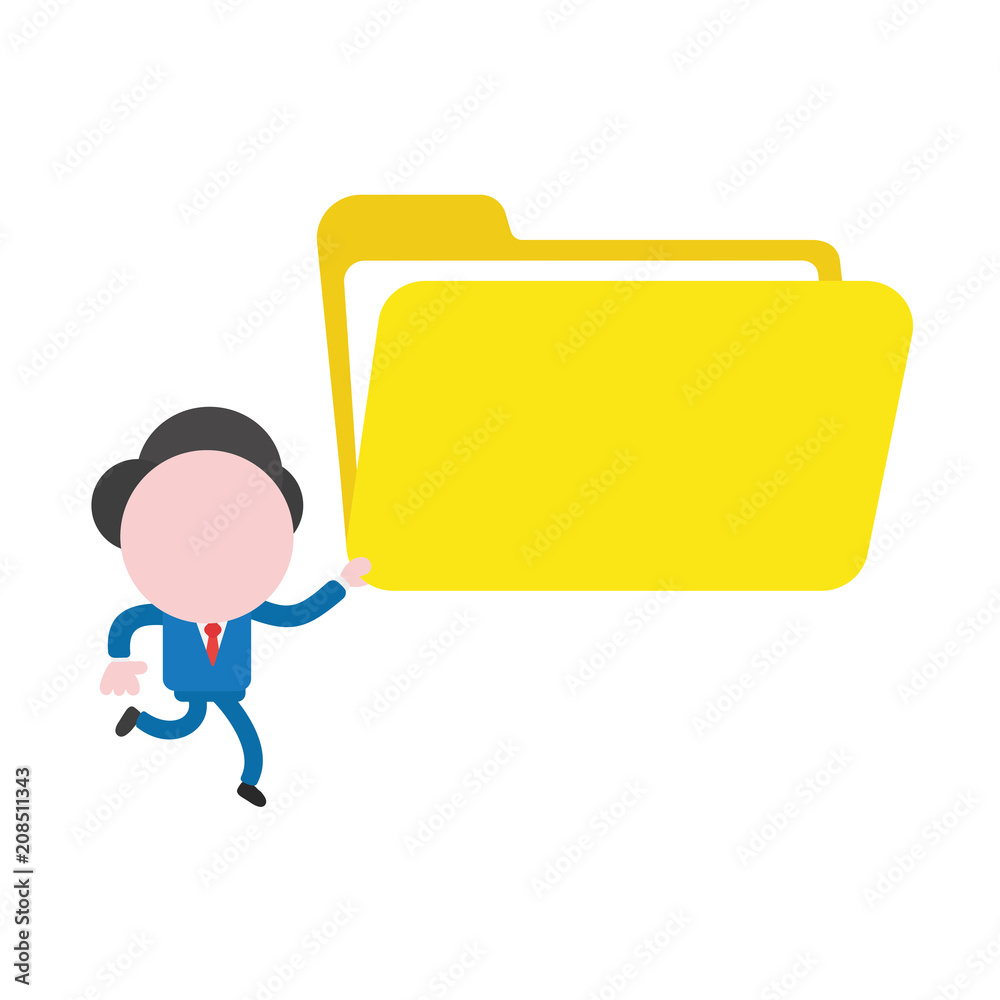 Vector businessman character running and holding open file folder Vector businessman character running and holding open file folder