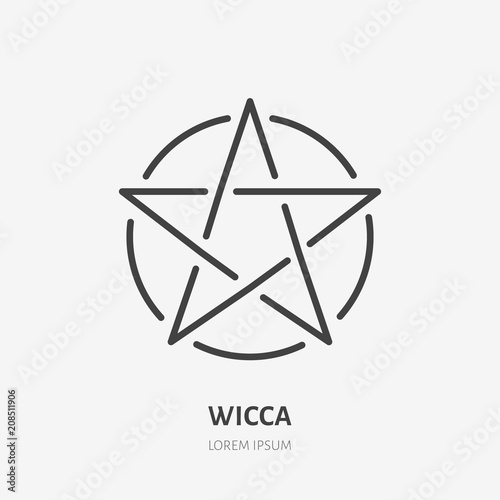 Wiccan pentacle flat line icon. Wicca magic sign. Thin linear logo for neopaganism religion.