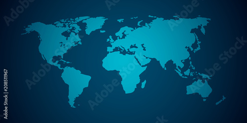 Vector World map with continent on a blue background