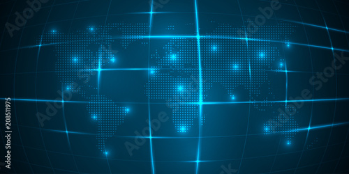 Vector World map with continent on a blue background with a bright grid © Juststocker