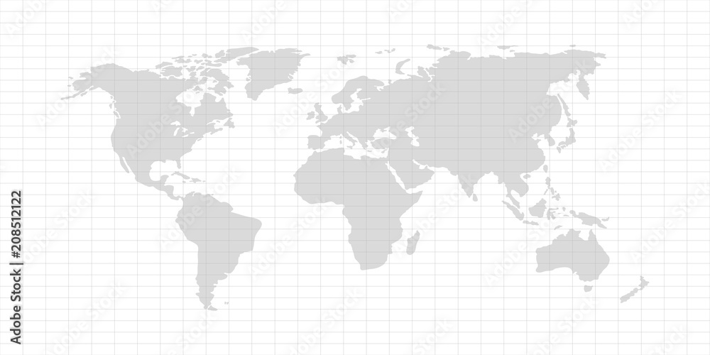 Vector World map with continent on a gray background