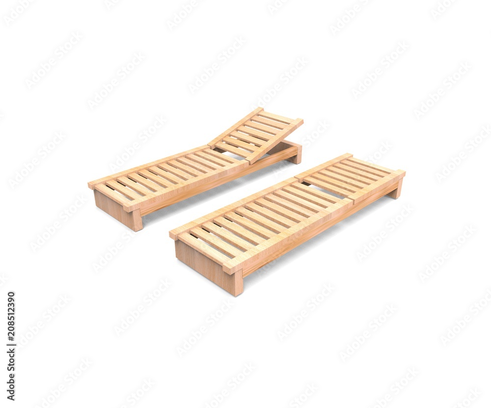 Wooden sun lounger, 3D rendering isolated on white background