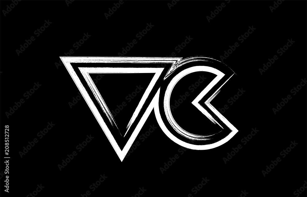 grunge black and white alphabet letter combination vc v c logo icon ...
