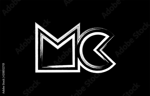 grunge black and white alphabet letter combination mc m c logo icon design