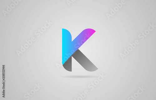 grey blue pink alphabet letter k logo icon design