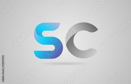 grey blue alphabet letter sc s c logo icon design