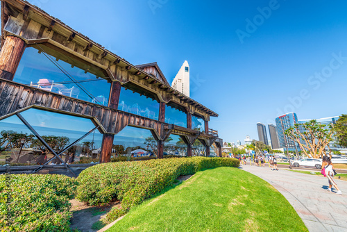 SAN DIEGO - JULY 30, 2017: San Diego skyline and buildings along sea promenade. The city attracts 10 million tourists annually