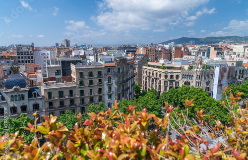 Barcelona aerial view from rooftop in Passeig de Gracia
