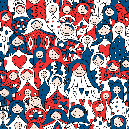 Seamless pattern with russian nesting dolls, Matryoshka