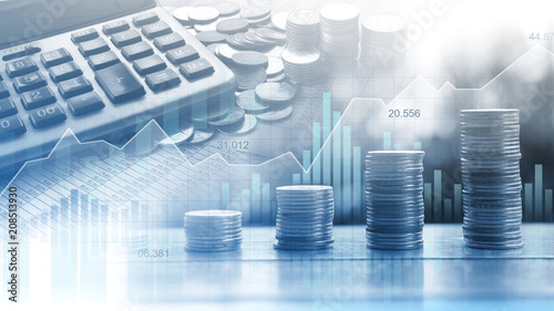 Stock market or forex trading graph in graphic double exposure concept